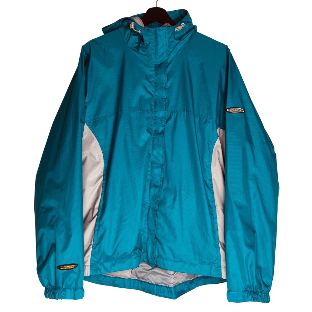 Stearns Dry Wear Teal Blue Gray Hooded Rain Jacket Women XL Waterproof